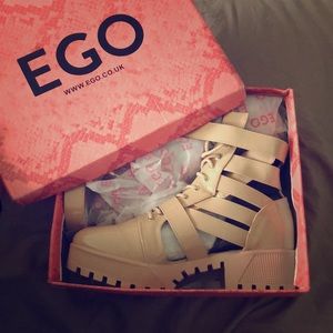 Nude patent cut out boots